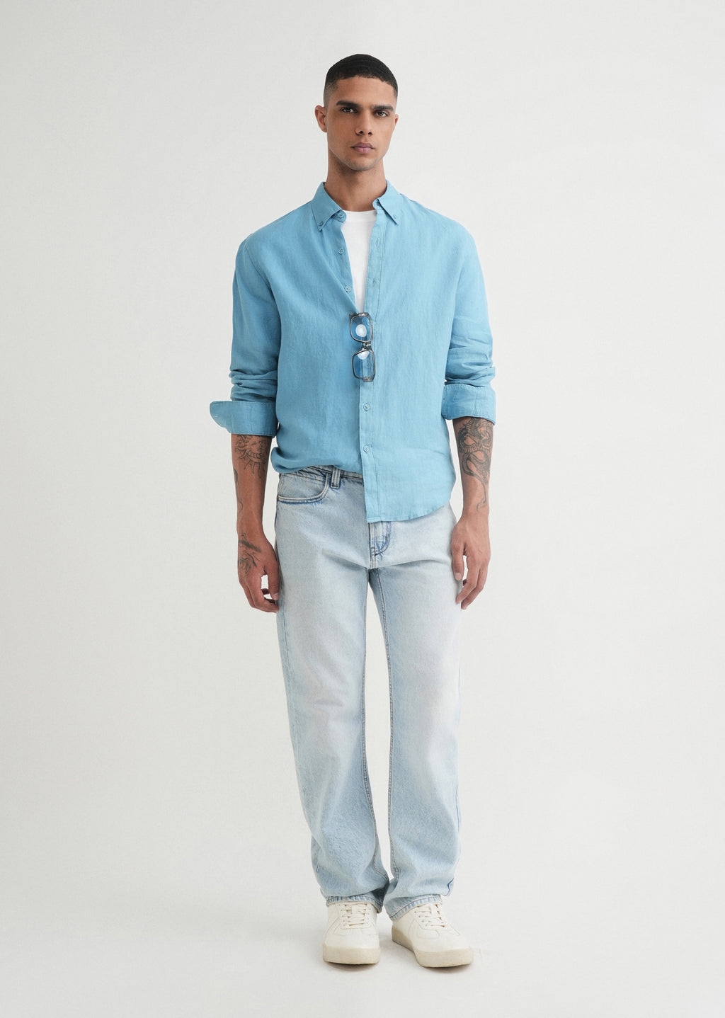 100% Pure Linen Powder Blue Shirt