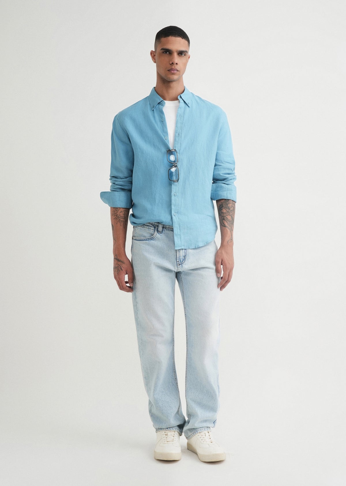 100% Pure Linen Powder Blue Shirt