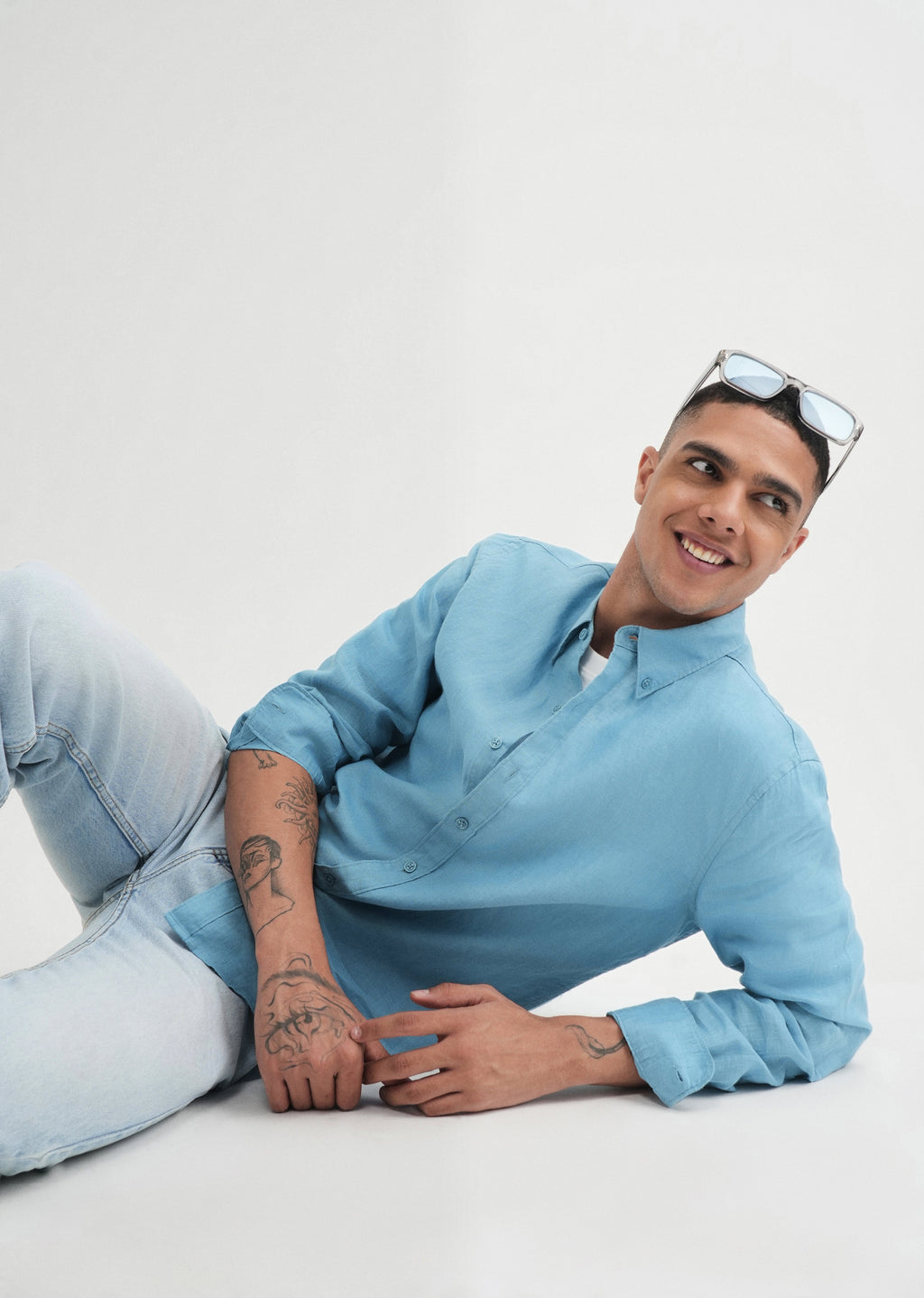 100% Pure Linen Powder Blue Shirt