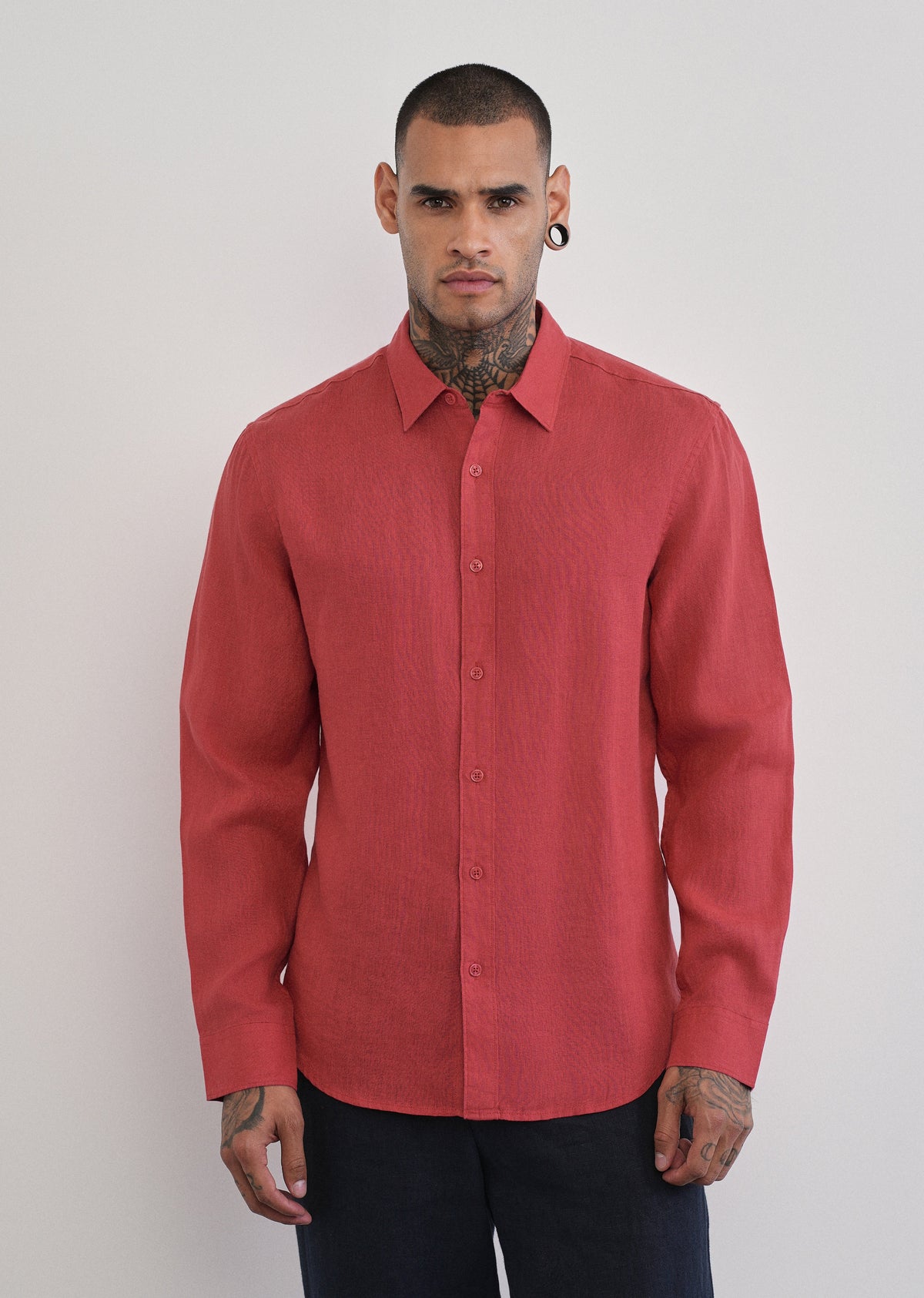100% Pure Linen Brick Red Plain Shirt
