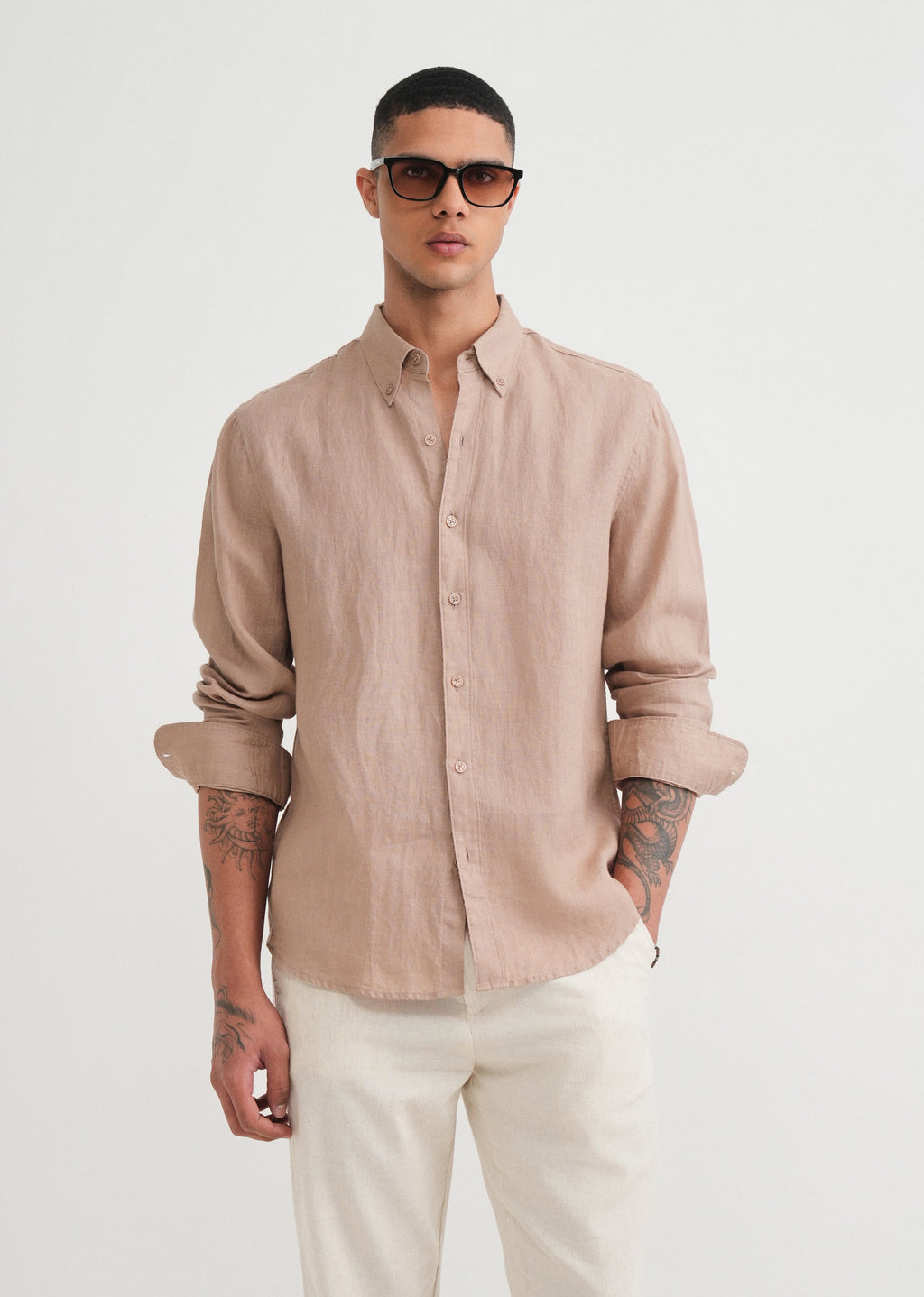 100% Pure Linen Sand Beige Shirt