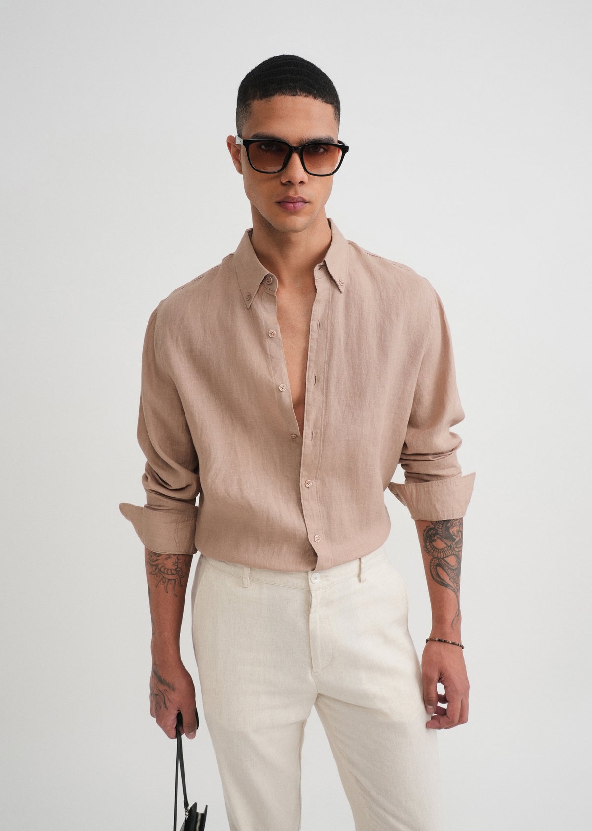 100% Pure Linen Sand Beige Shirt
