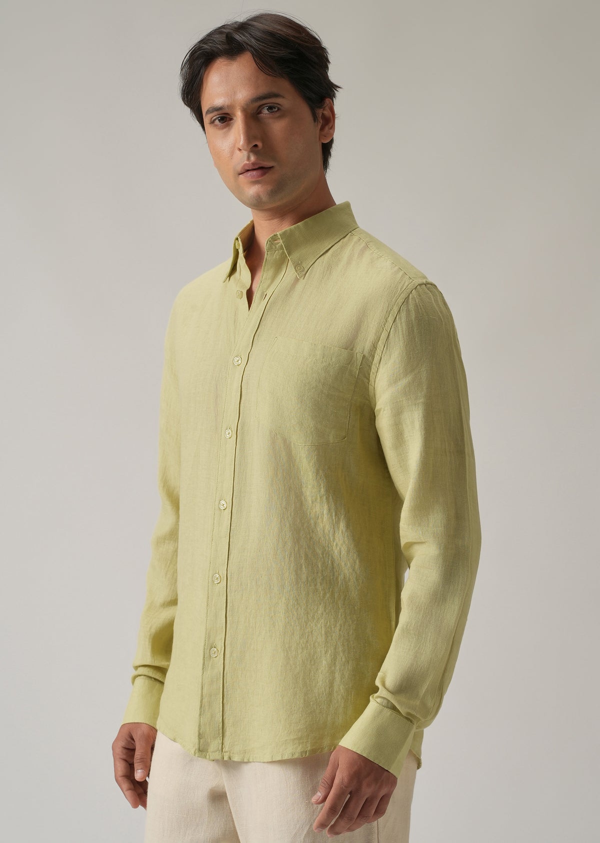 100% Pure Light Lemon Yellow Linen Shirt