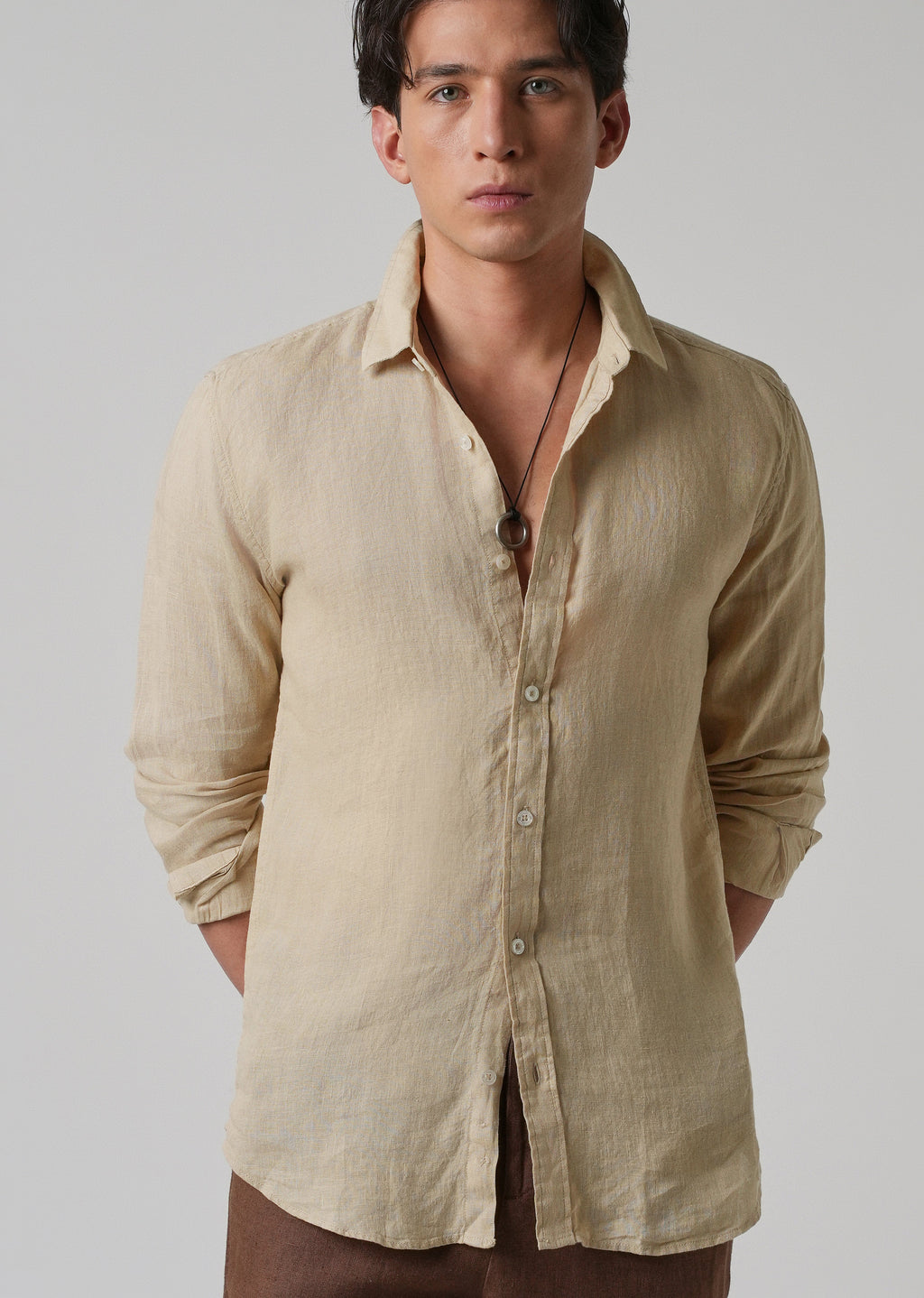 100% Pure Oak Beige Linen Shirt