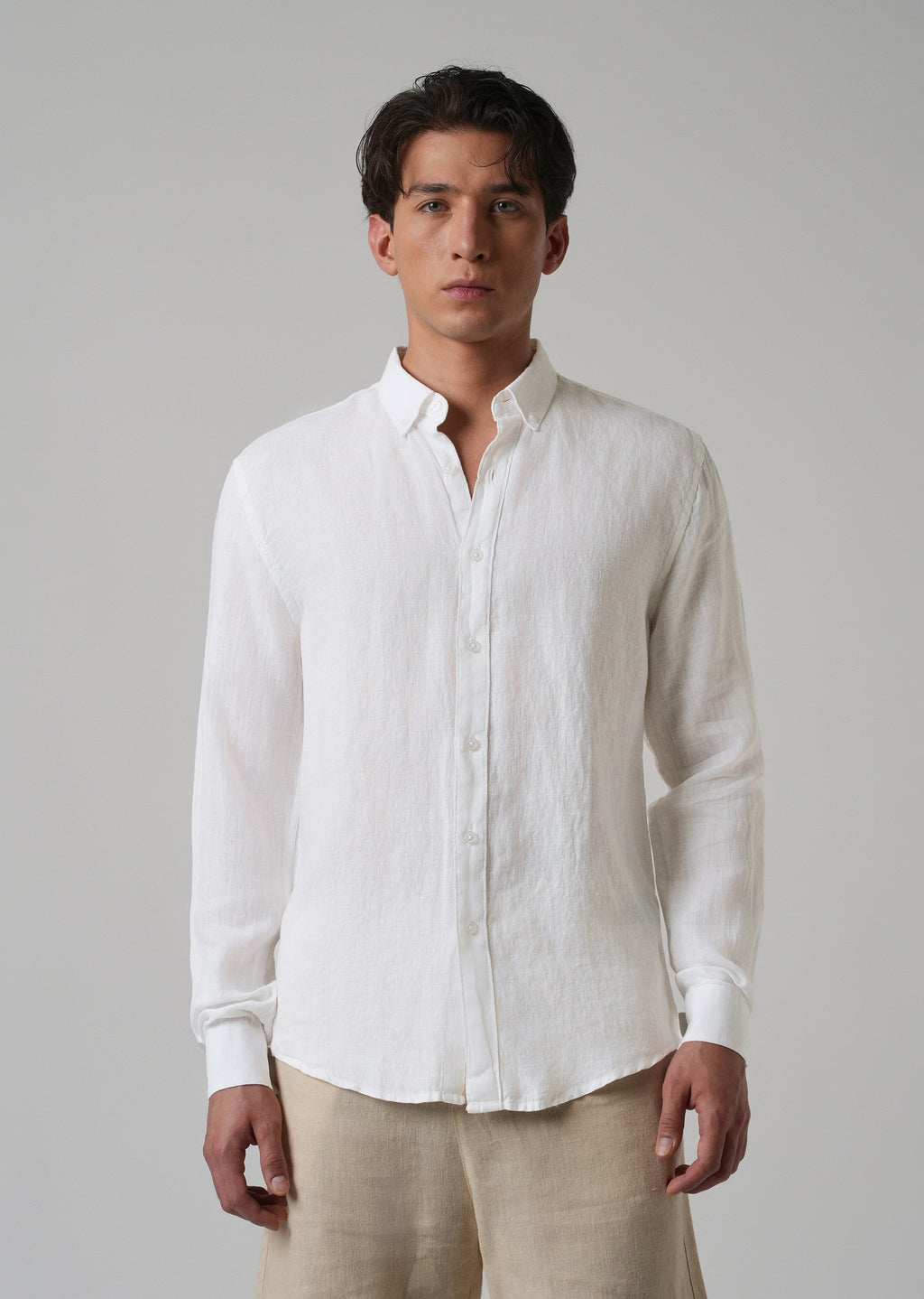 100% Pure Talc White Linen Shirt