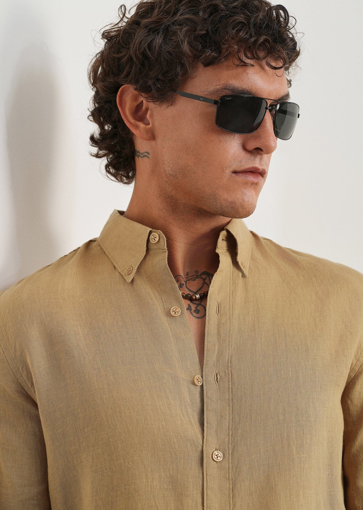 100% Pure Linen Khaki Shirt