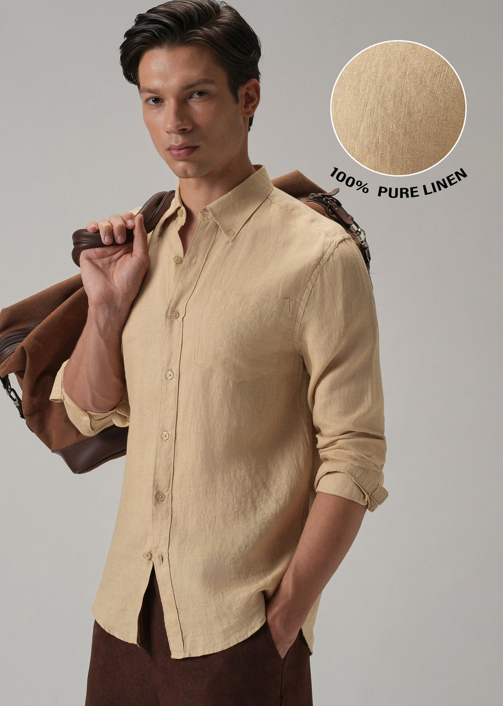 100% Pure Dark Beige Linen Shirt