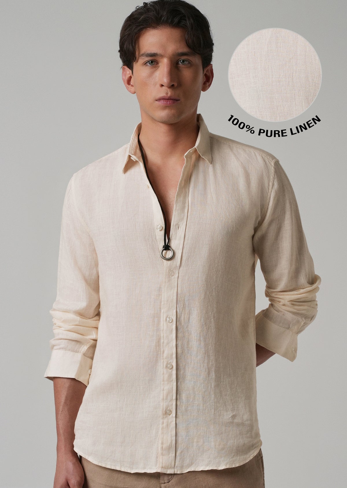 100% Pure Light Cream Linen Shirt