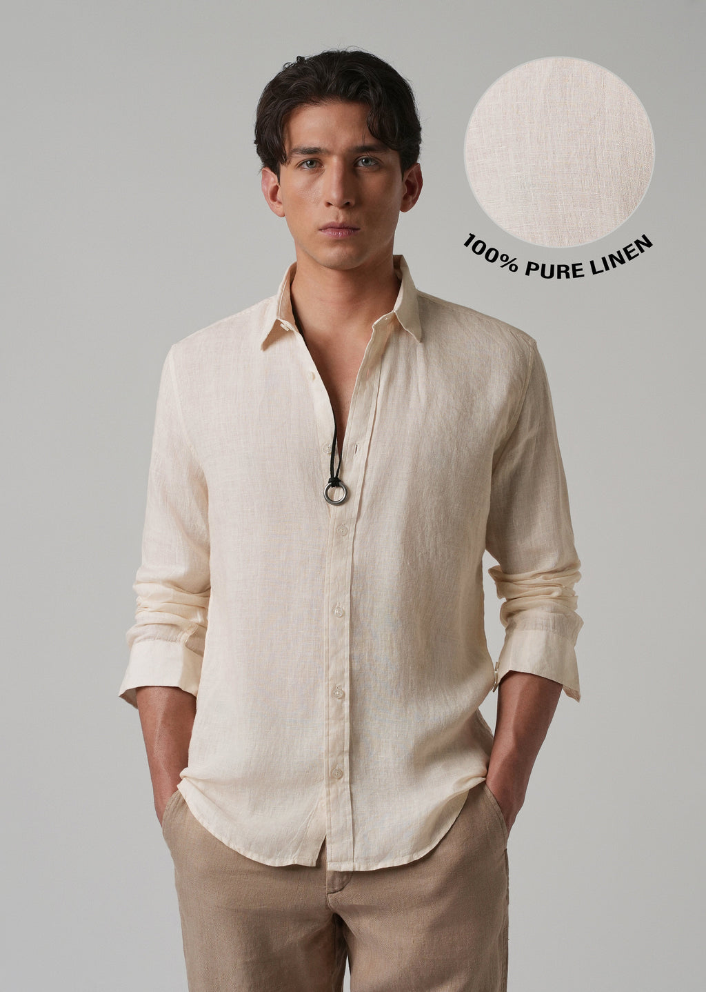 100% Pure Light Cream Linen Shirt