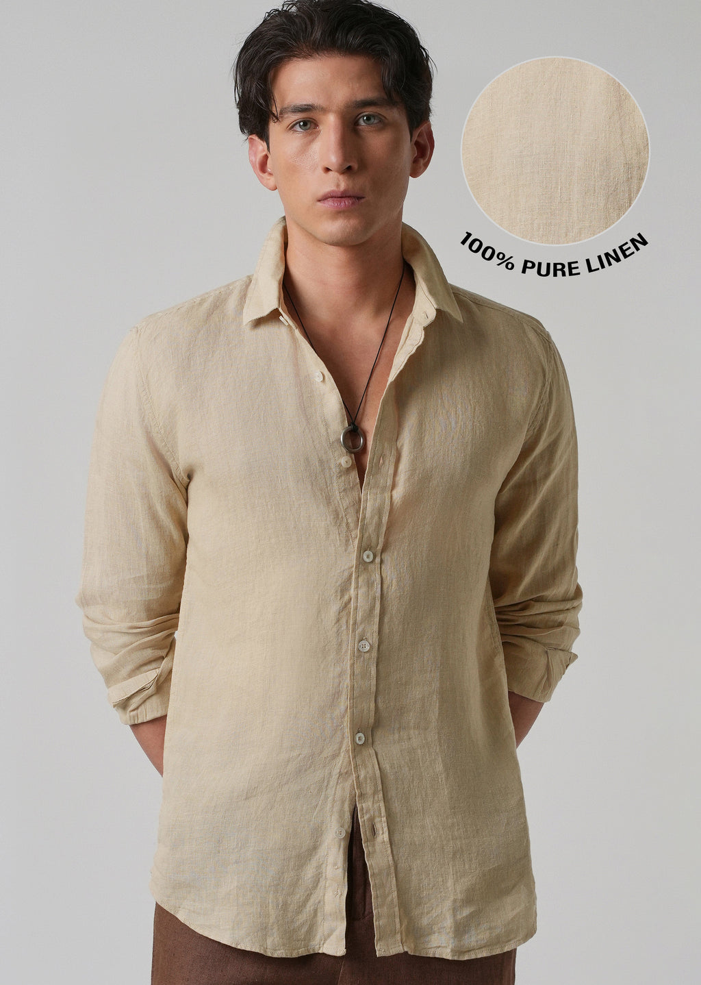 100% Pure Oak Beige Linen Shirt