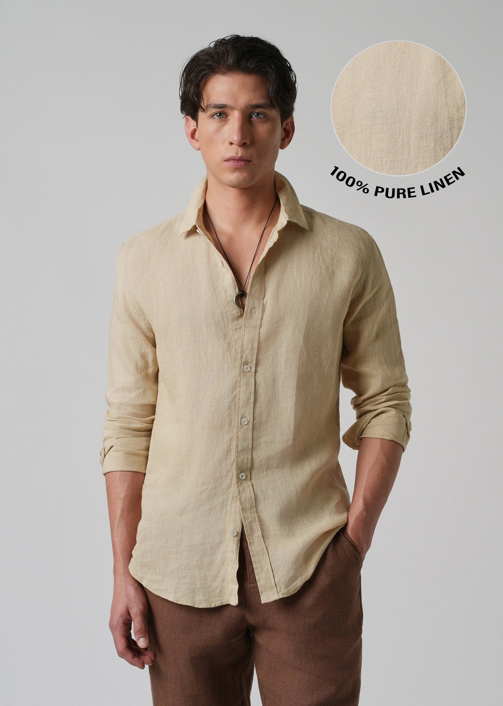 100% Pure Oak Beige Linen Shirt