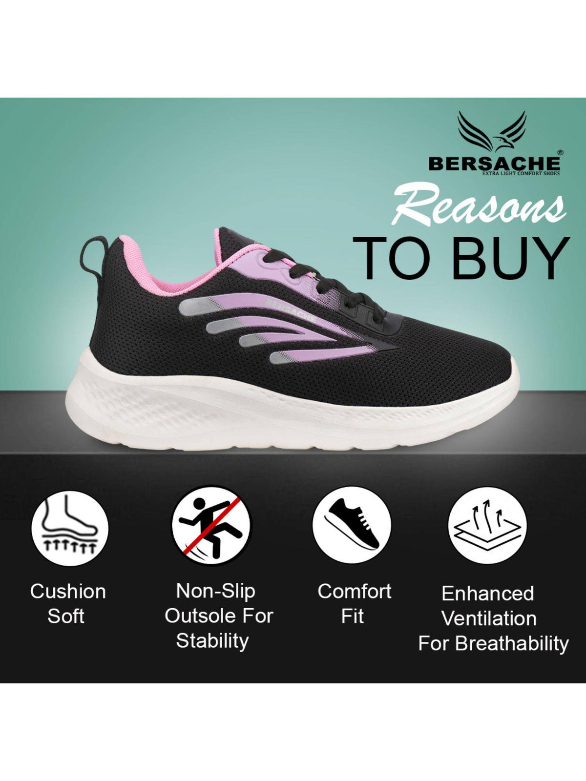 Premium Sports Trending Running Black Shoes for Women's | SH9 - view 2