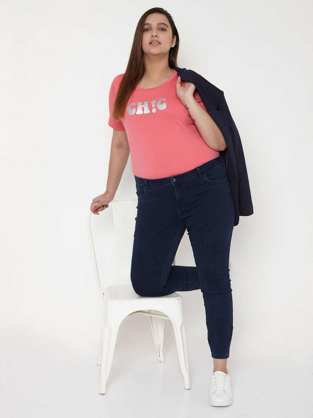 Curve Pink Slogan Print T-Shirt
