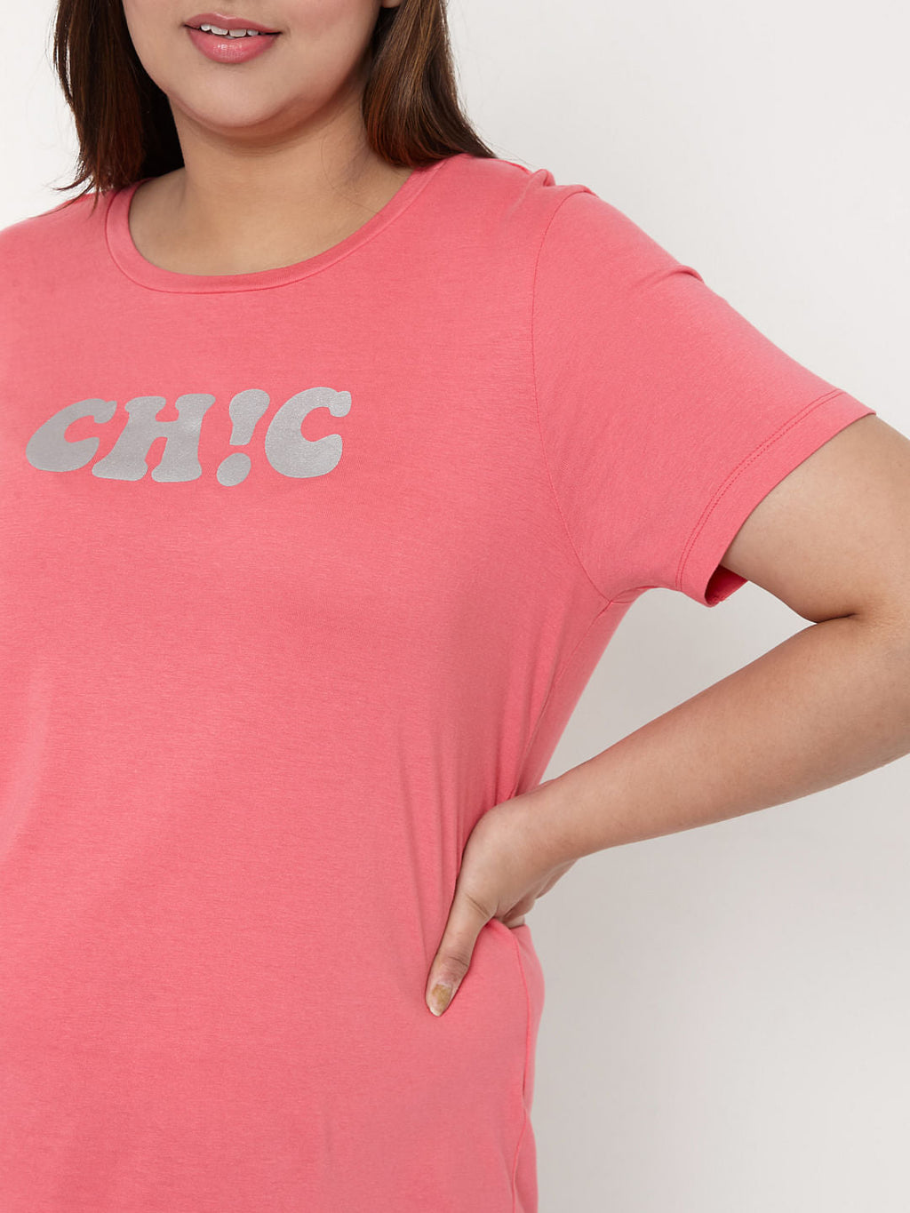 Curve Pink Slogan Print T-Shirt
