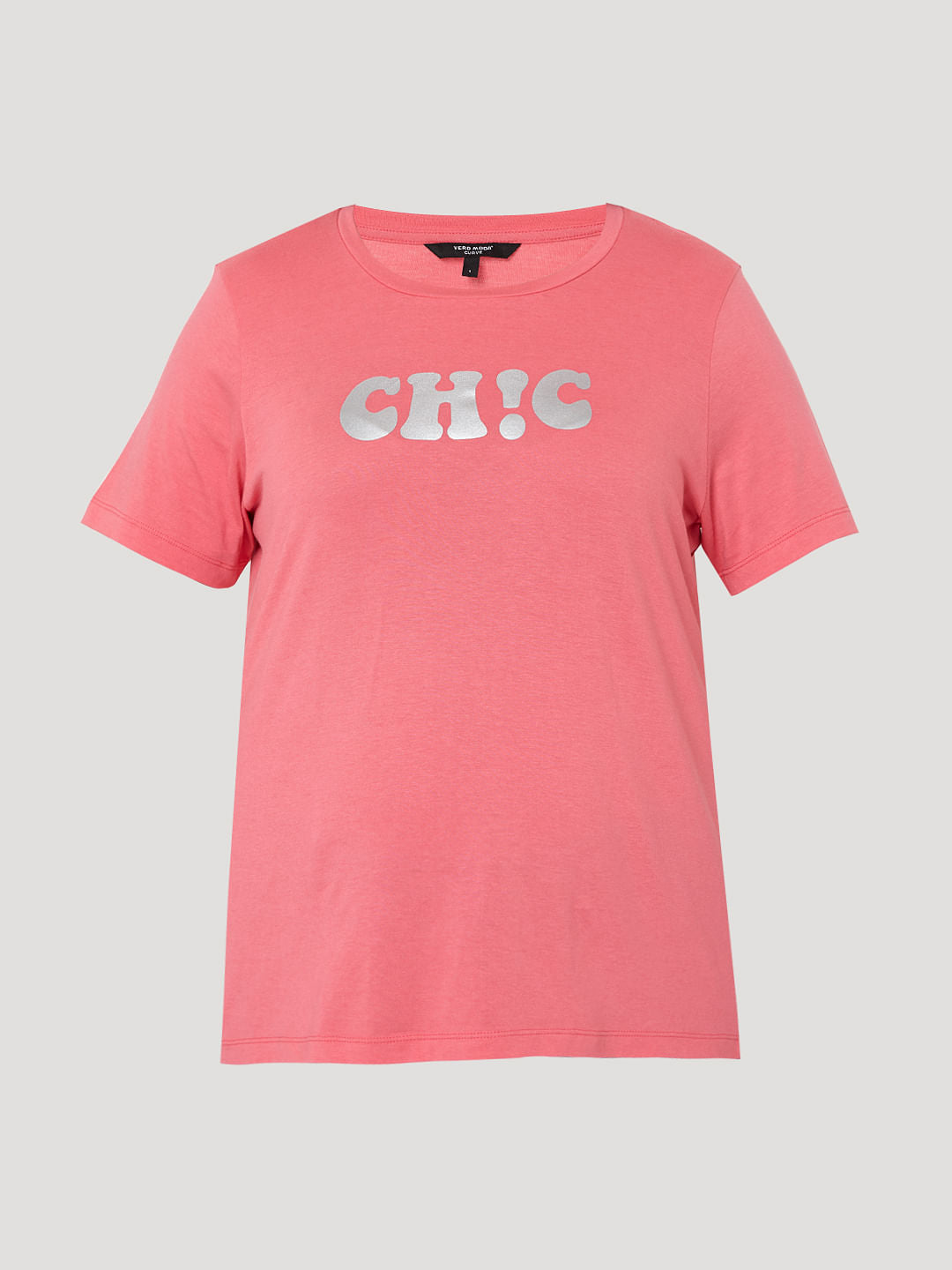 Curve Pink Slogan Print T-Shirt