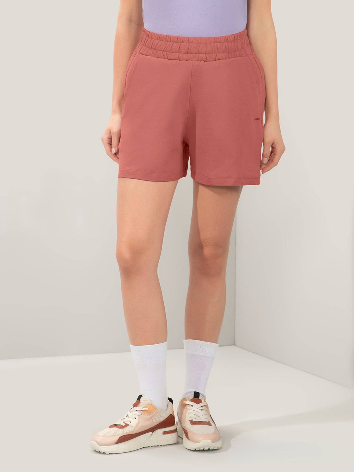 Women Relaxed Fit High Rise Comfort Shorts-Lavender - view 13