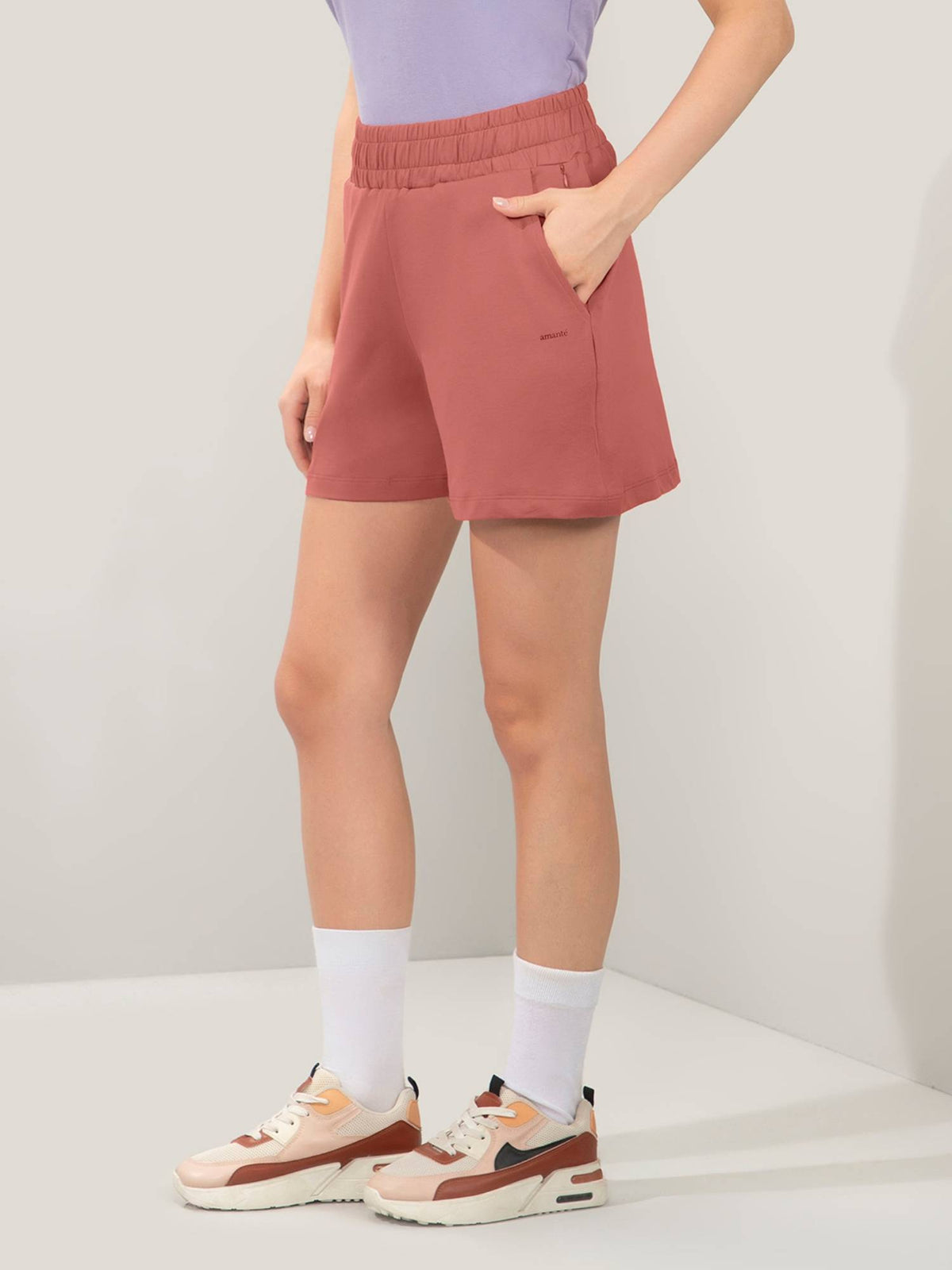 Women Relaxed Fit High Rise Comfort Shorts-Red - view 3