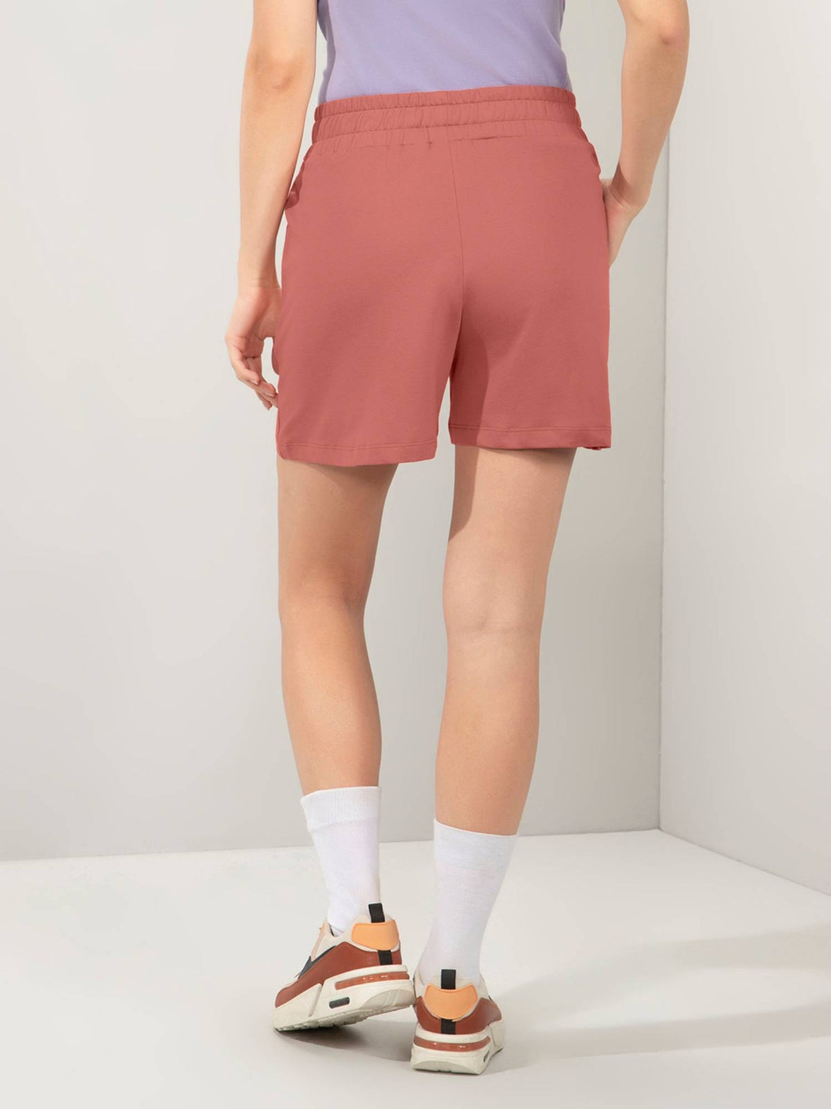 Women Relaxed Fit High Rise Comfort Shorts-Red - view 4