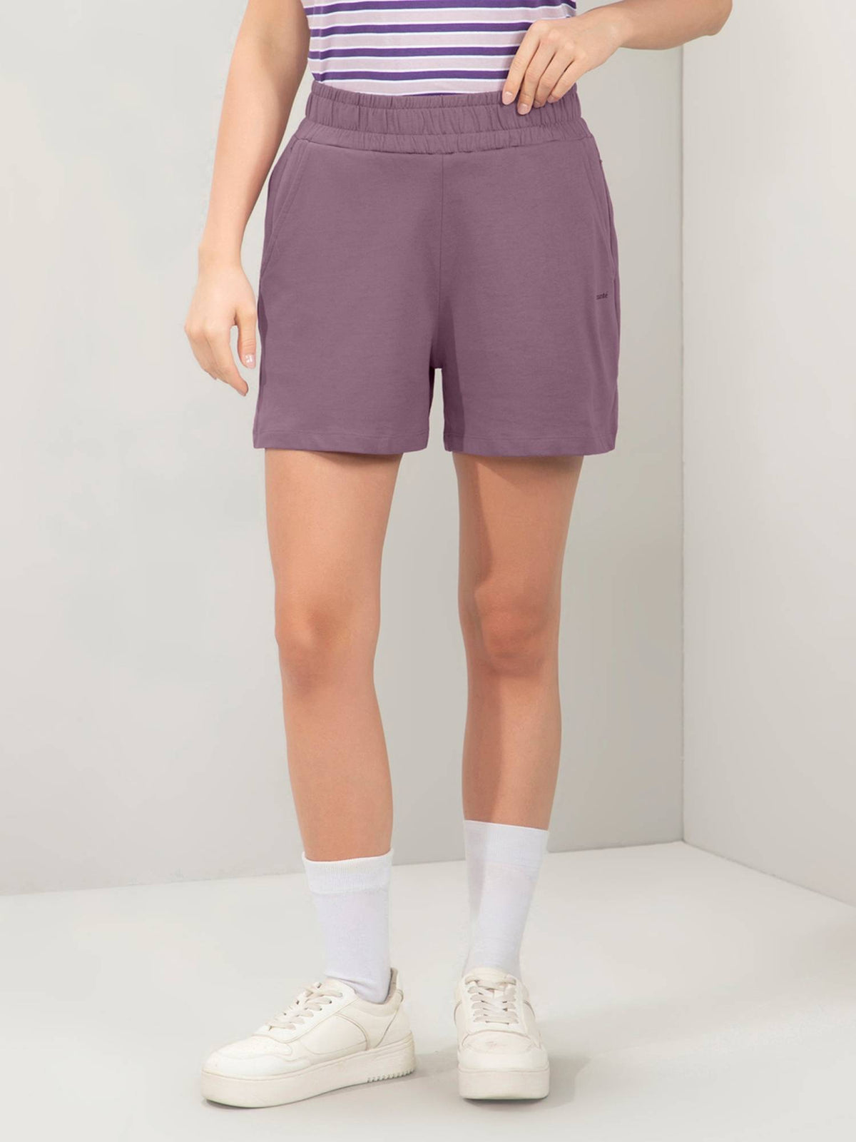 Women Relaxed Fit High Rise Comfort Shorts-Grey - view 7
