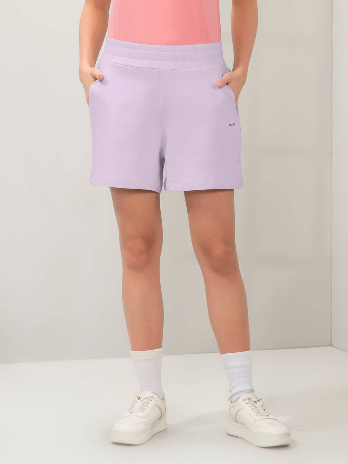 Women Relaxed Fit High Rise Comfort Shorts-Grey - view 13