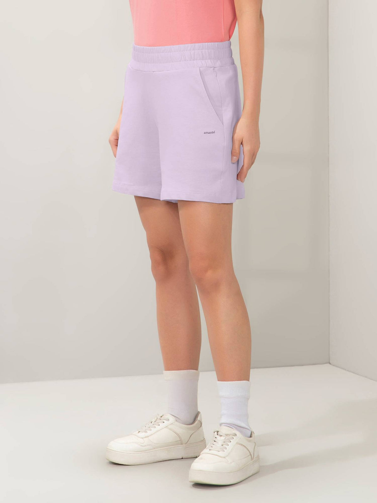 Women Relaxed Fit High Rise Comfort Shorts-Lavender - view 3