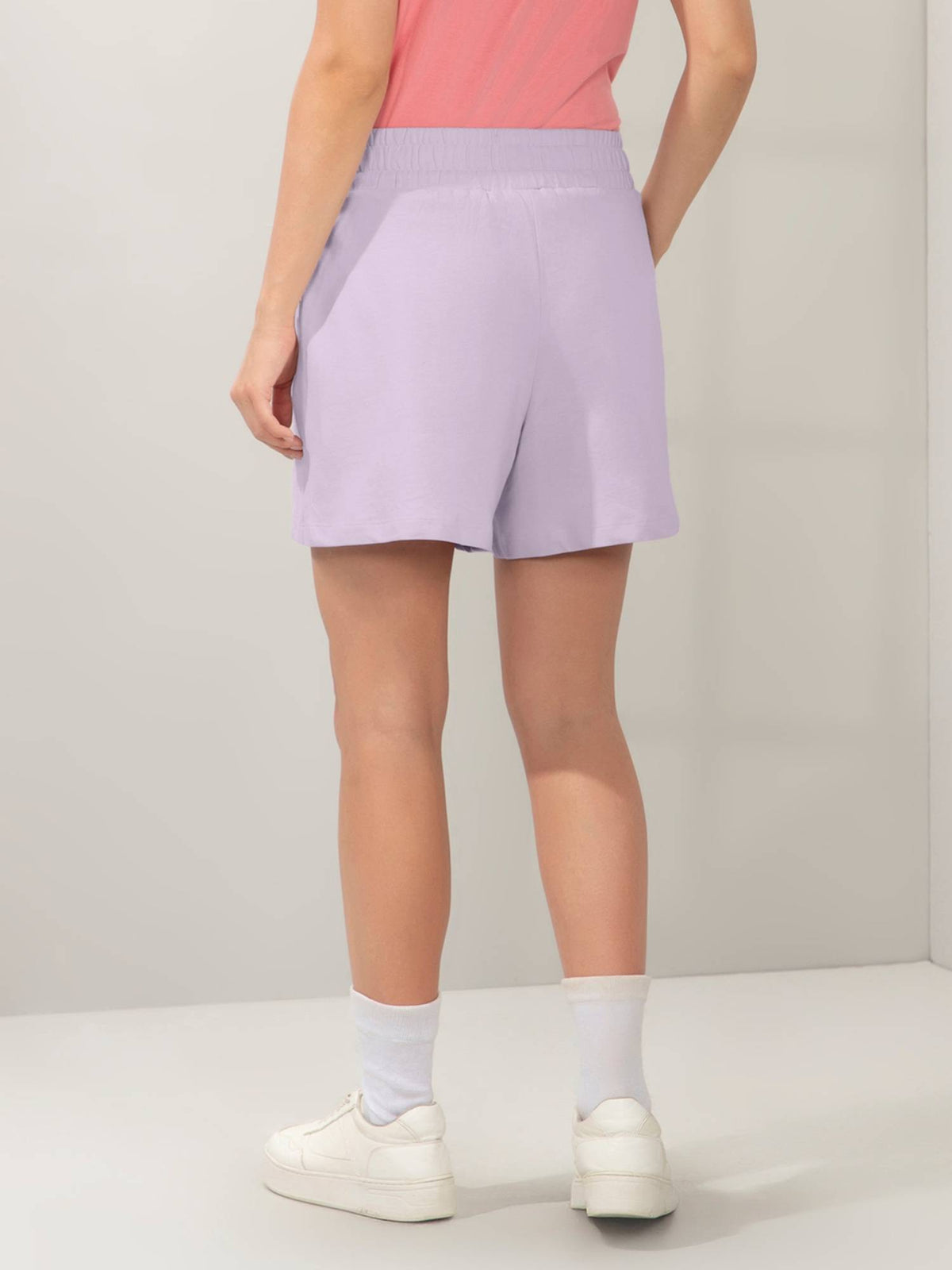 Women Relaxed Fit High Rise Comfort Shorts-Lavender - view 4
