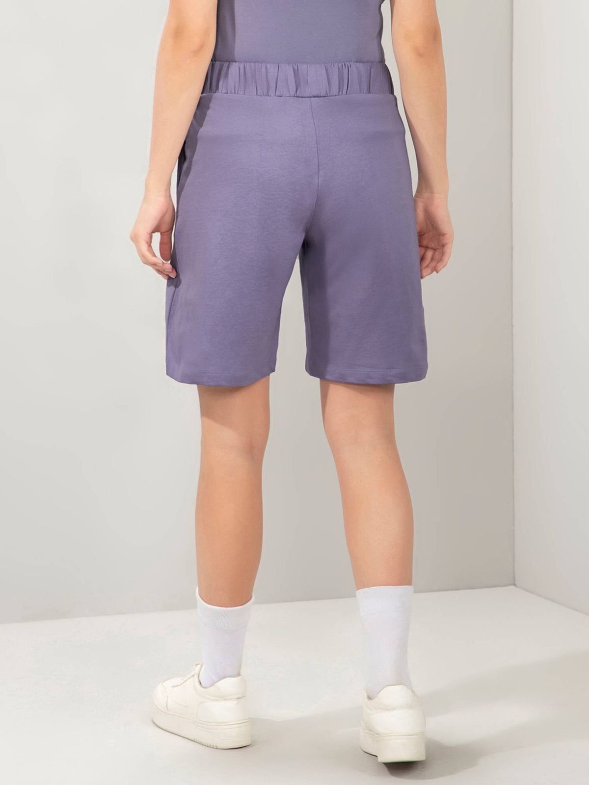 Women Knee Length High Rise Relaxed Fit Solid Shorts-Lavender - view 2