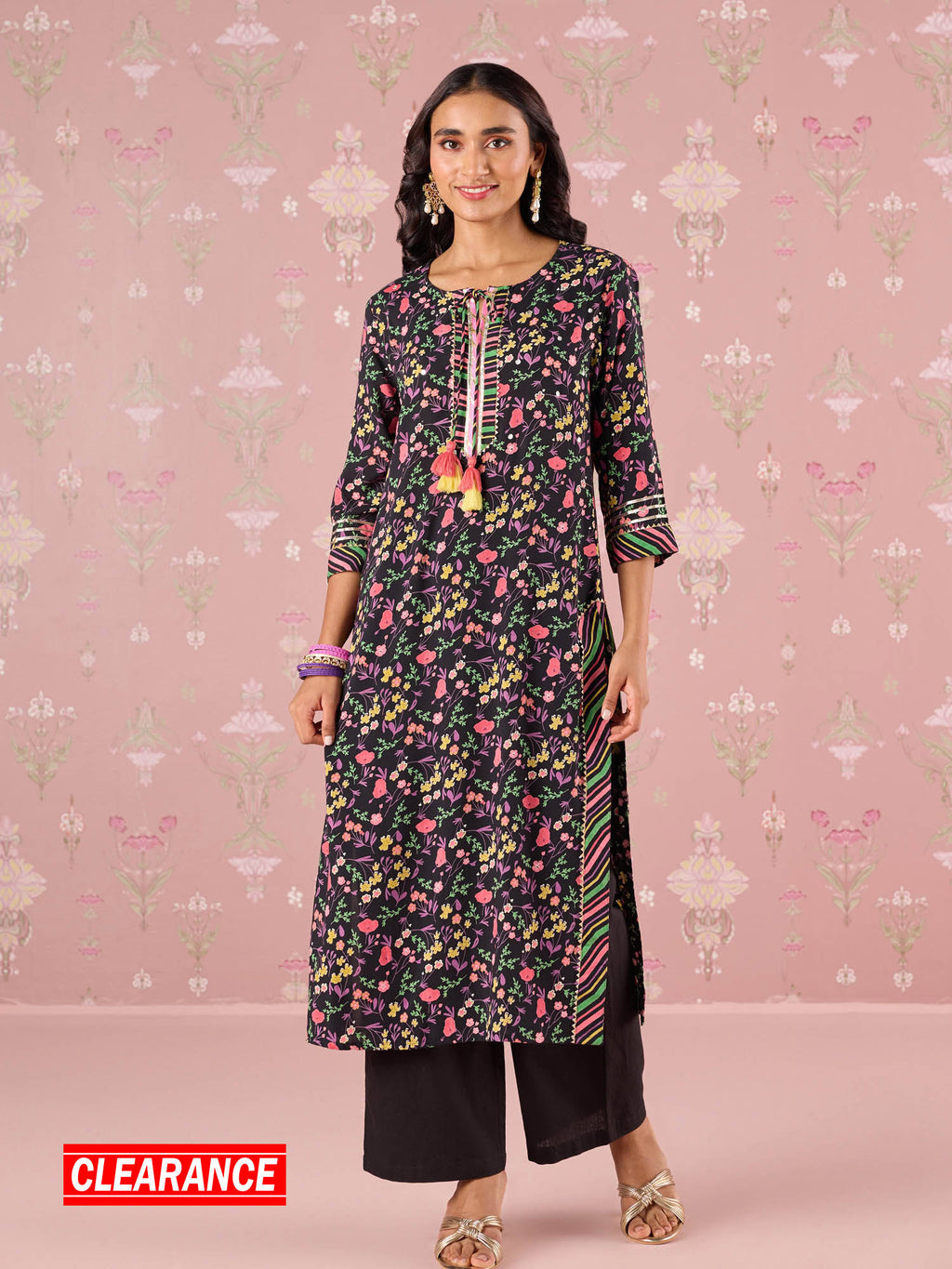 Black Garden Groove Embroidered Kurta LIKKUR206 | KDG - view 1