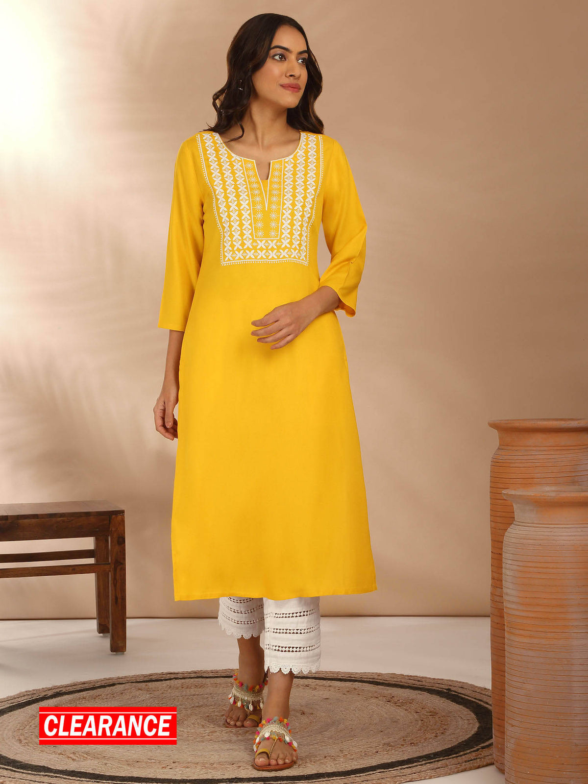Red Rayon Straight Fit Yoke Embroidered Kurta LIKLBKU20 | U3S - view 7