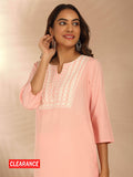 Red Rayon Straight Fit Yoke Embroidered Kurta LIKLBKU20 | U3S - view 14