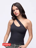 Black Solid One Shoulder Tank Top | TT98 - view 1