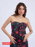 Black and Red Floral Print Ruffled Tube Top | TT90 - view 1