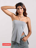 Dark Grey Solid Asymmetric Hem Tube Top | TT90 - view 1