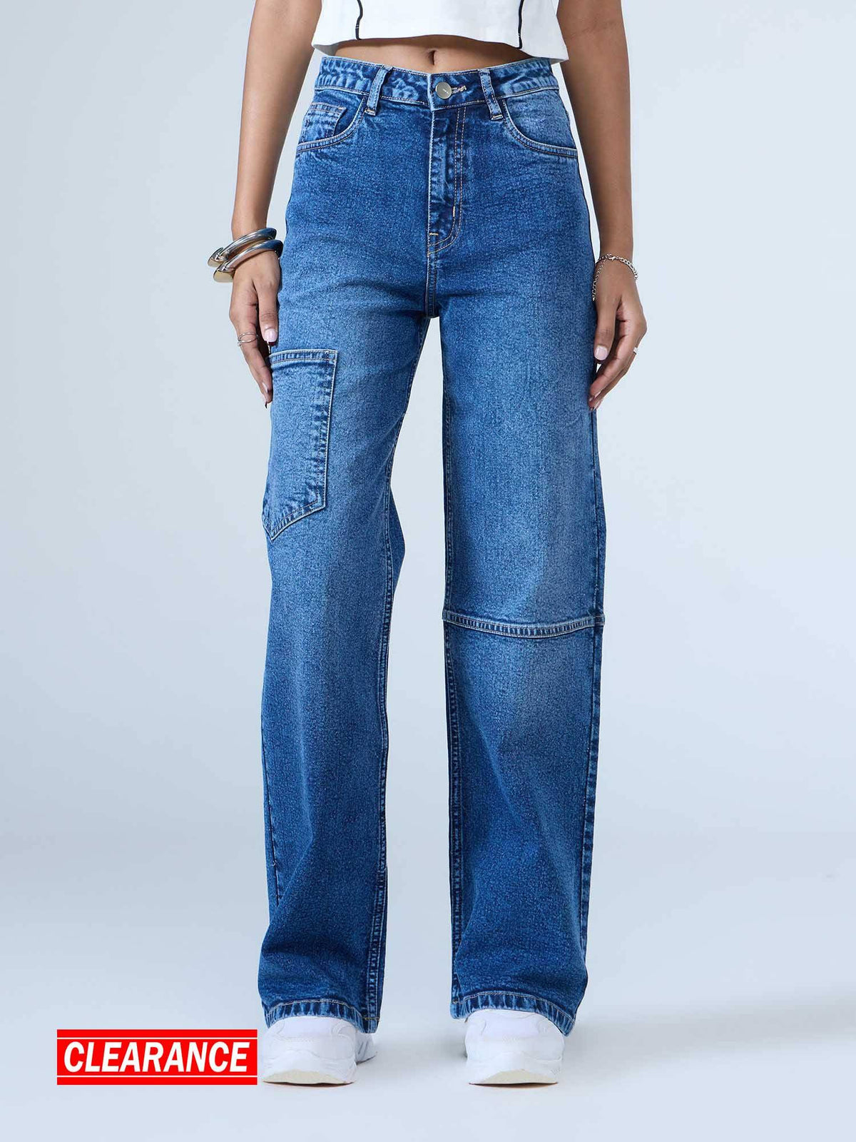 Dark Blue Washed Mid Waist Straight Denim Jeans | ST23 - view 1