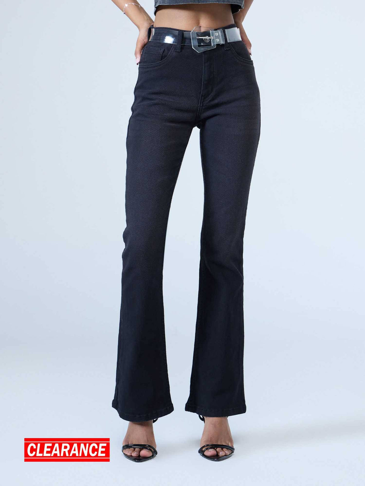 Black Washed Mid Waist Boot Cut Fit Denim Jeans | BT10 - view 1