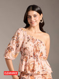 Multicolor Paisley Printed One Shoulder Gathered Peplum Top | pt51 - view 1