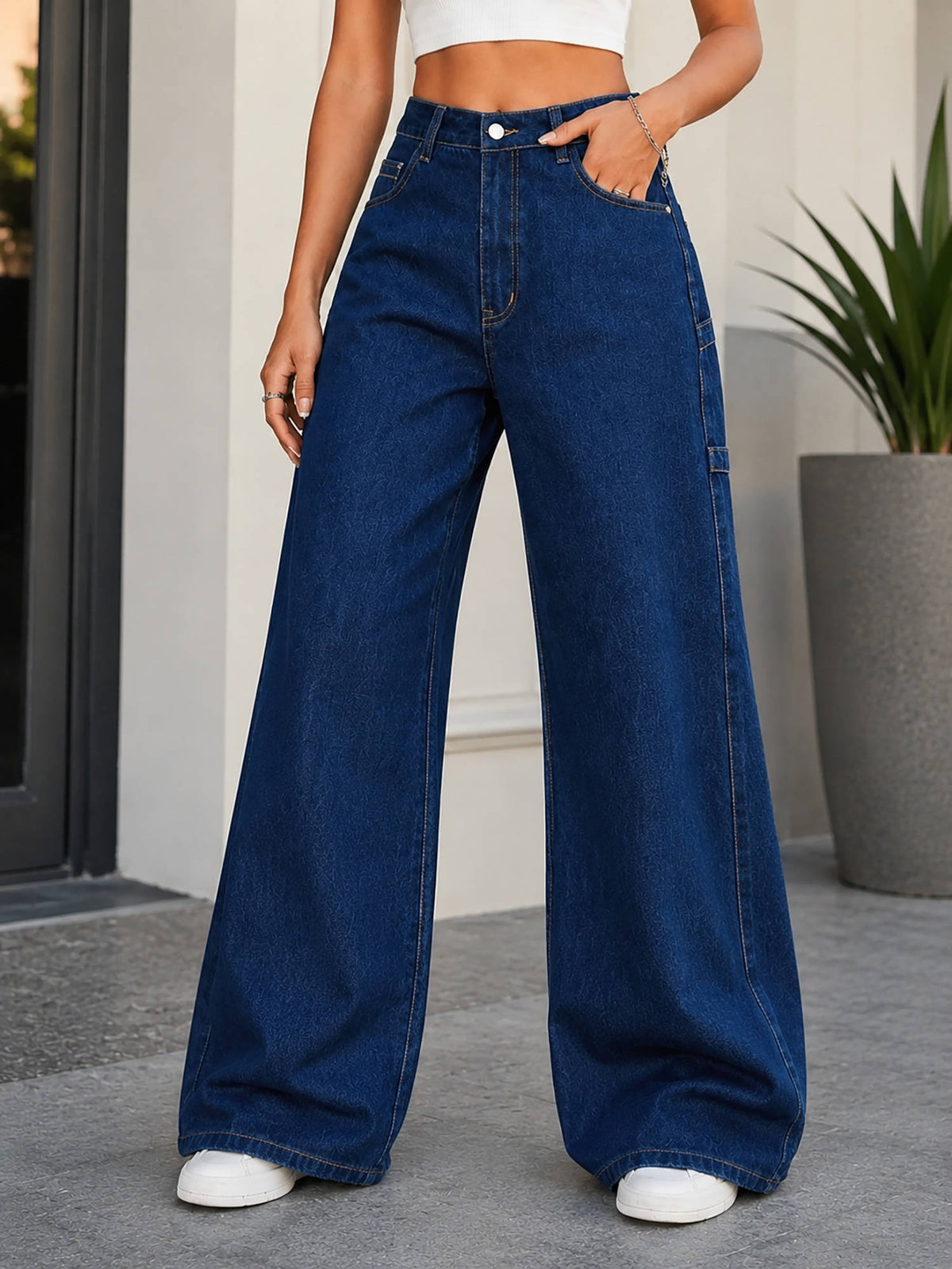 Women Blue Cotton Blend Jeans | ST23 - view 1
