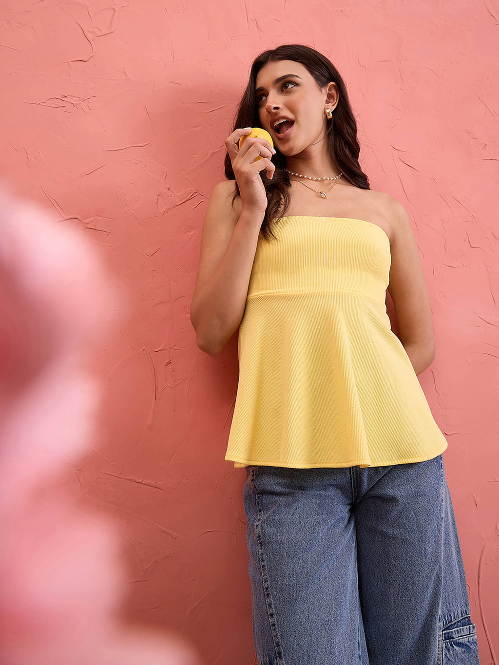Women Yellow Cotton Blend Top | TT90 - view 2