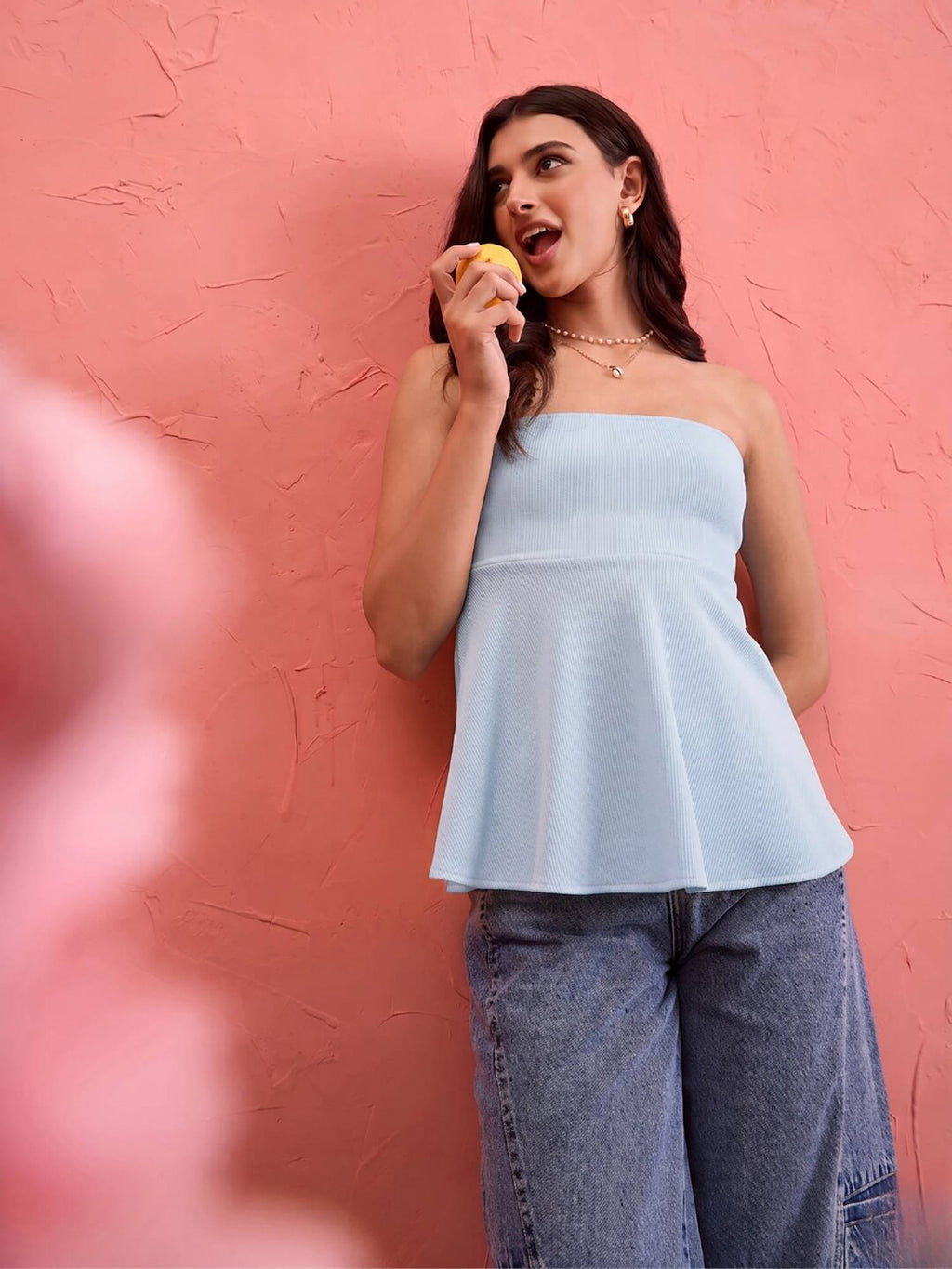 Women Blue Cotton Blend Top | TT90 - view 2