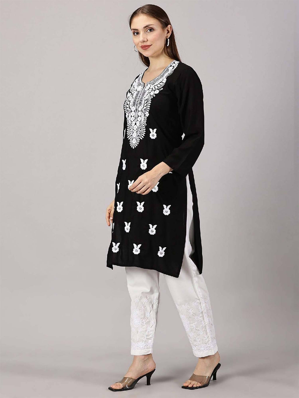 Women Red Floral Embroidered Straight Kurta | KDG - view 21