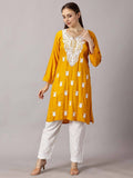 Women Red Floral Embroidered Straight Kurta | KDG - view 37