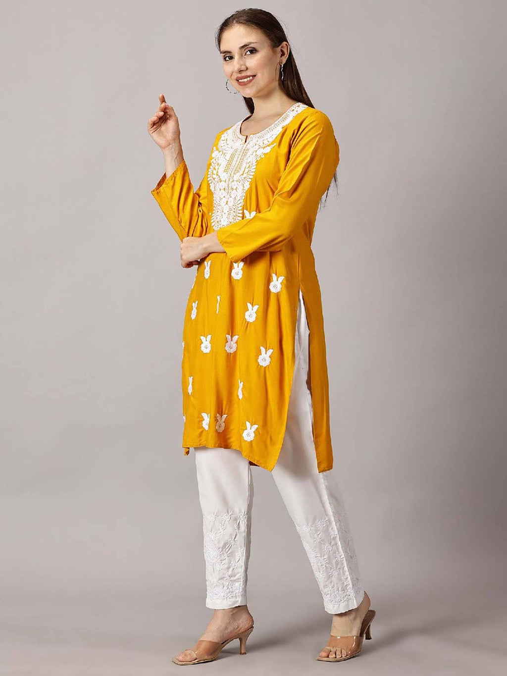 Women Red Floral Embroidered Straight Kurta | KDG - view 41