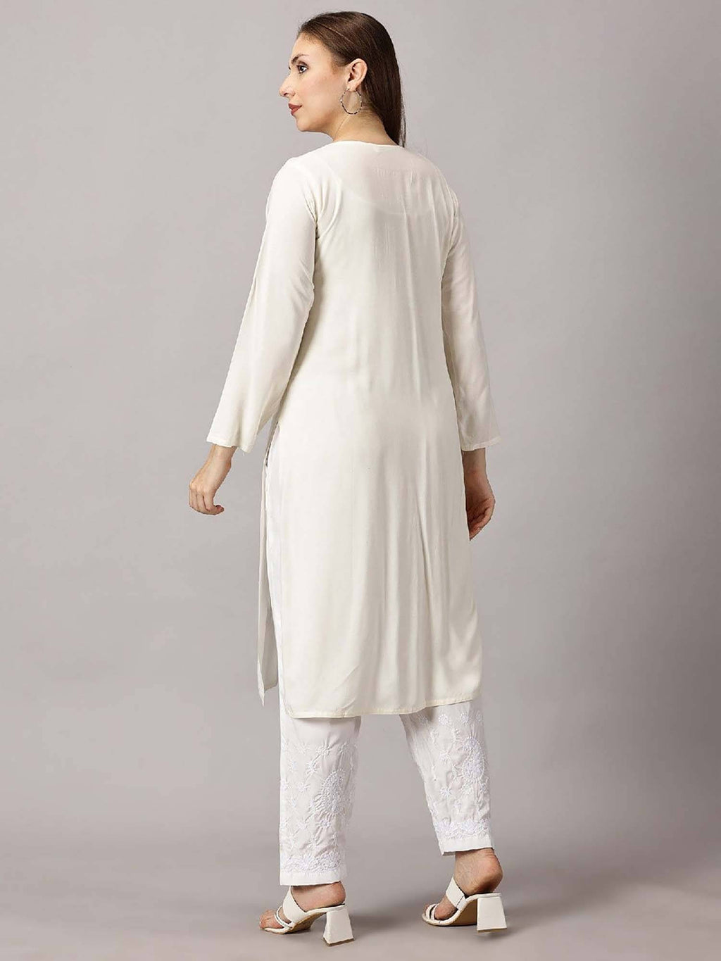Women Red Floral Embroidered Straight Kurta | KDG - view 32