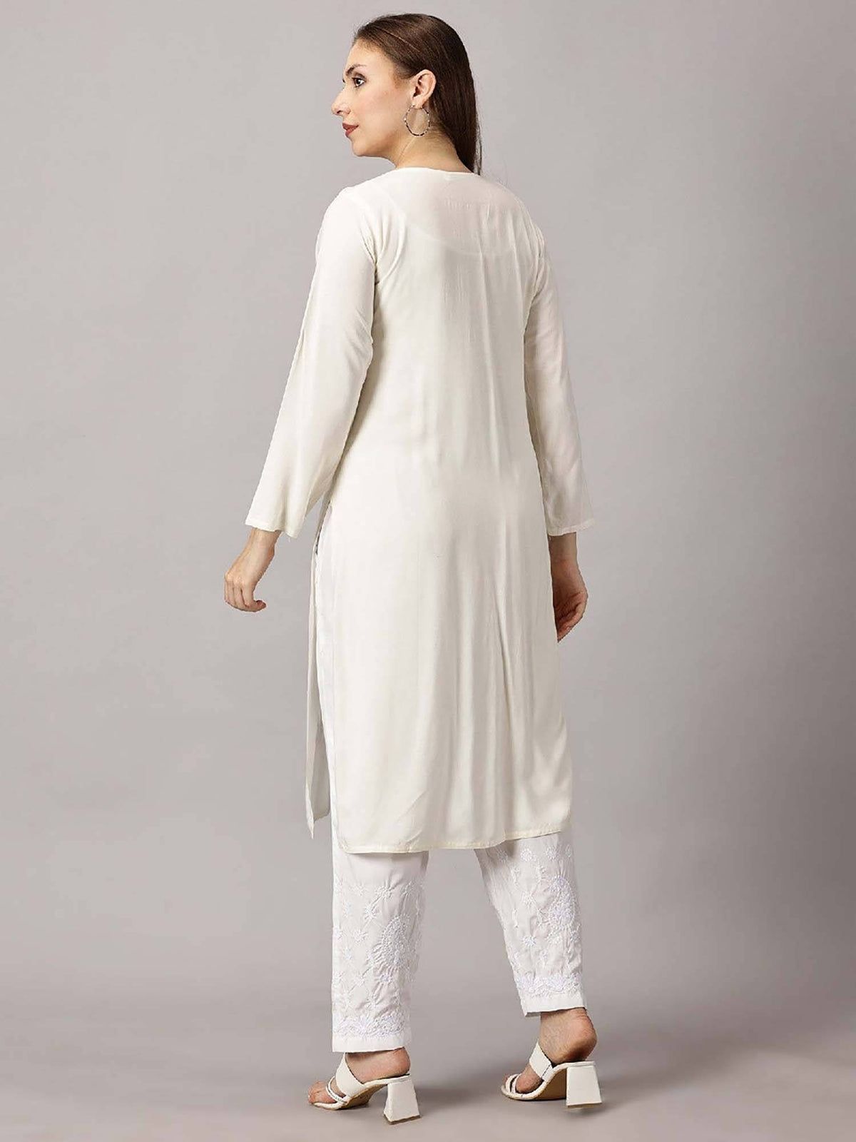 Women Red Floral Embroidered Straight Kurta | KDG - view 32