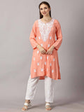 Women Red Floral Embroidered Straight Kurta | KDG - view 13