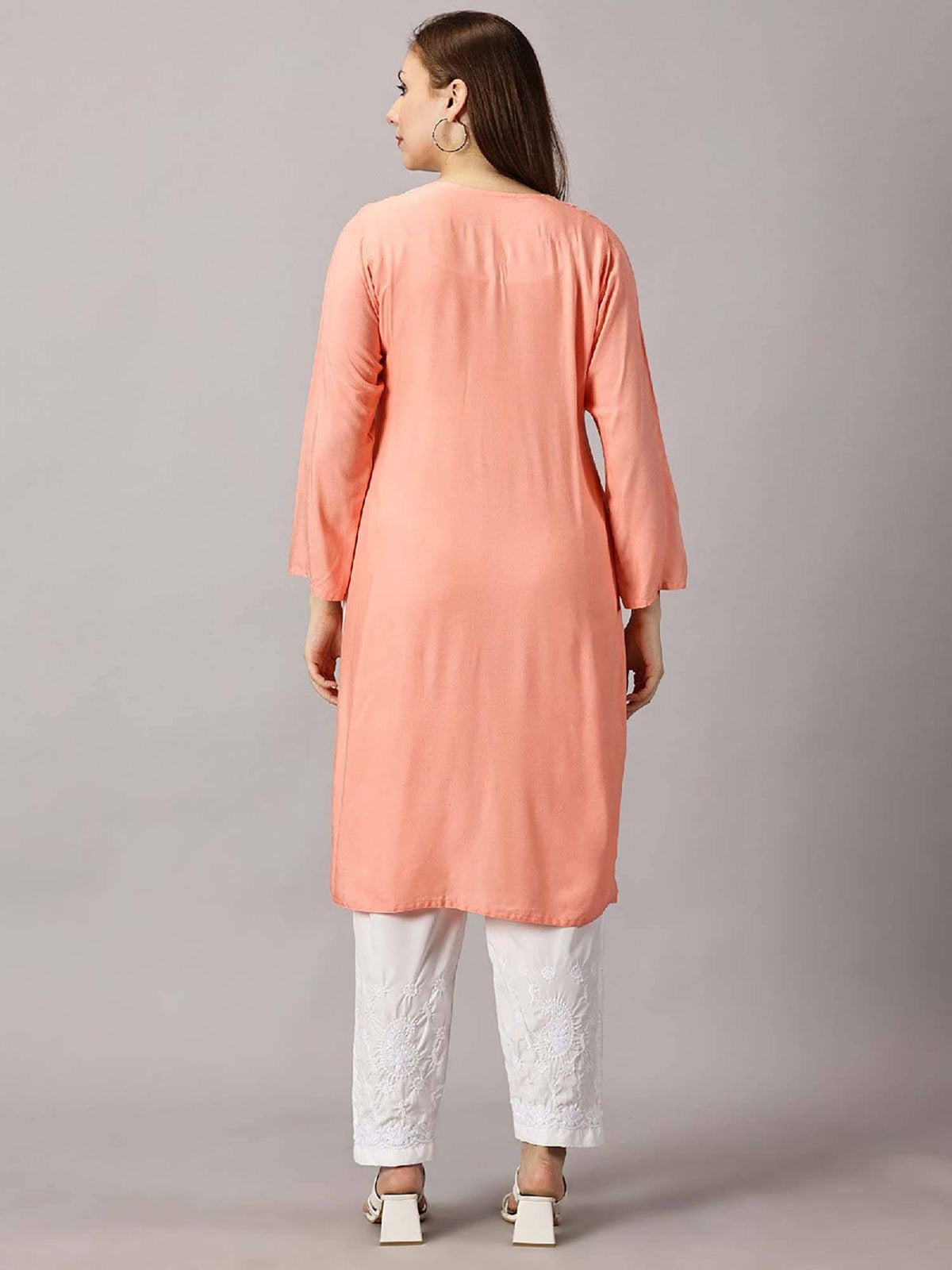 Women Red Floral Embroidered Straight Kurta | FY93 - view 14