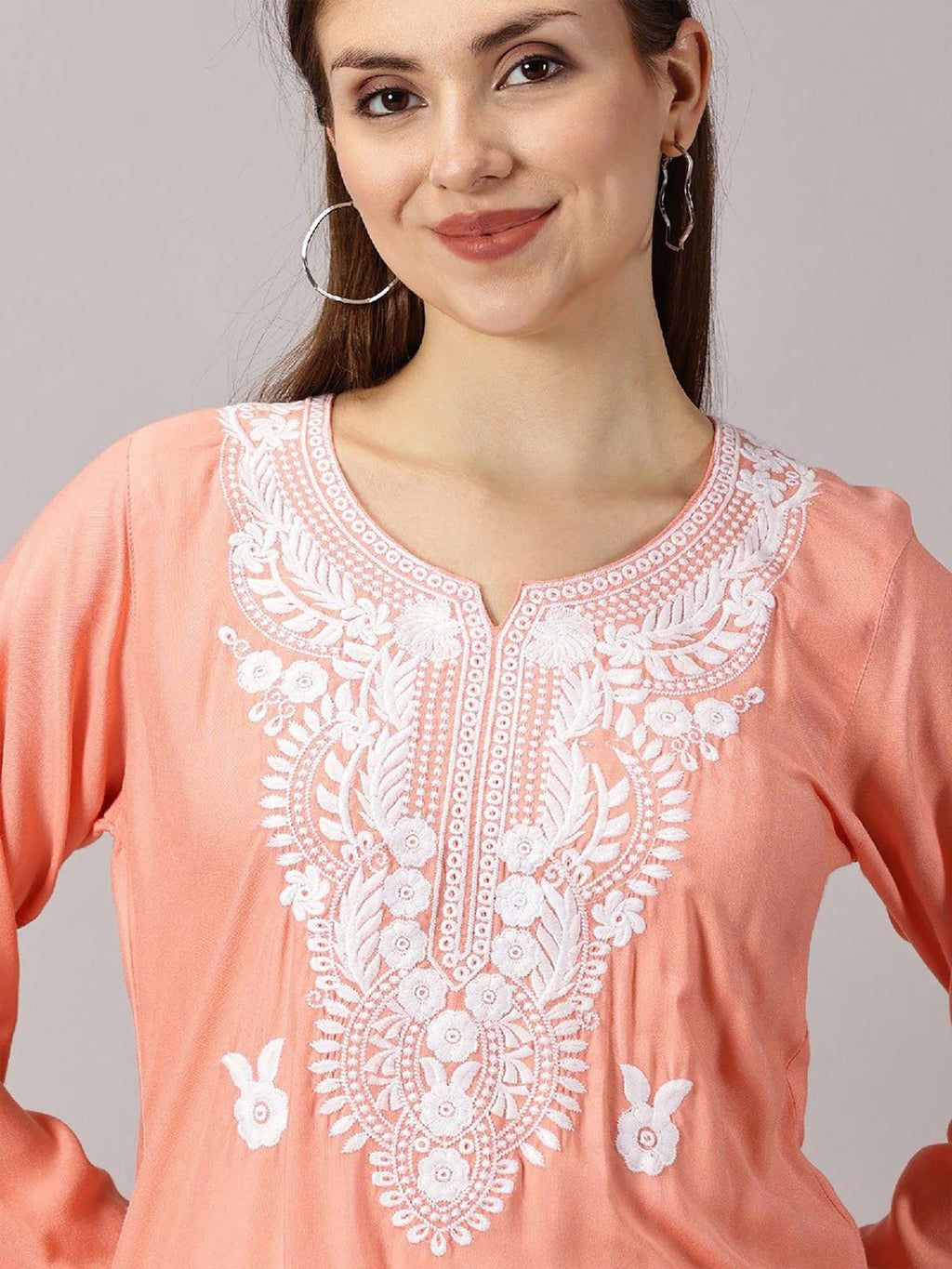 Women Red Floral Embroidered Straight Kurta | FY93 - view 16