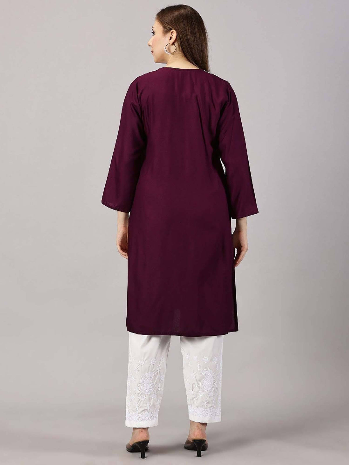 Women Red Floral Embroidered Straight Kurta | KDG - view 26