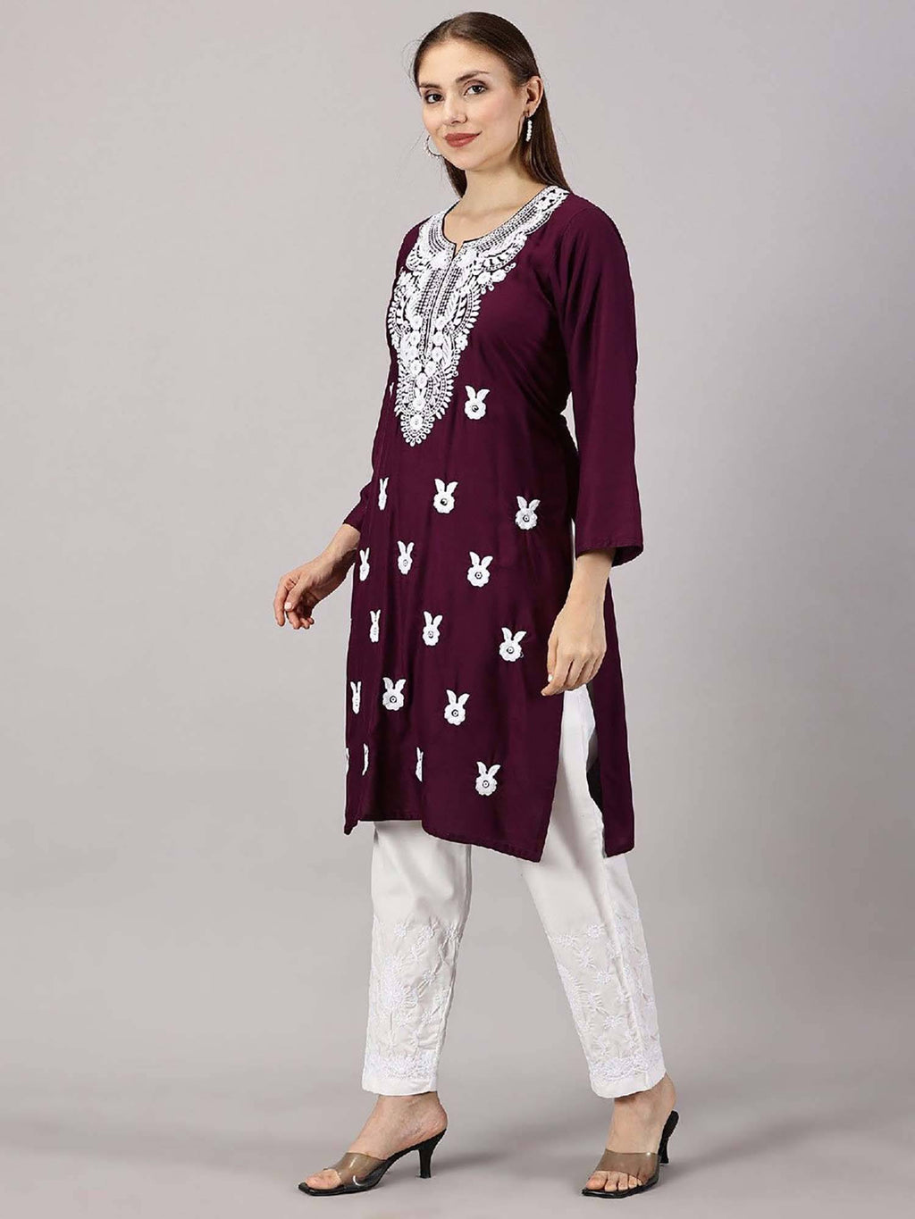 Women Red Floral Embroidered Straight Kurta | KDG - view 27