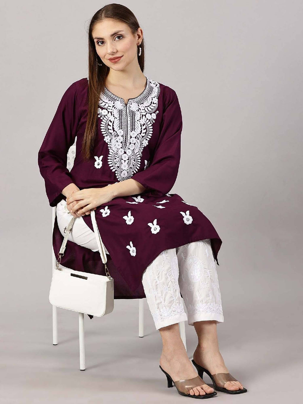 Women Red Floral Embroidered Straight Kurta | KDG - view 30
